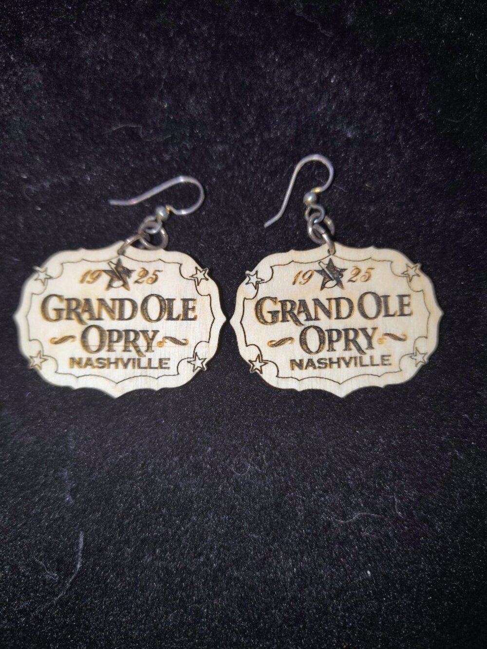 Grand Ole Opry LaserβEngraved Wooden Earrings β Nashville Country Music Souvenir